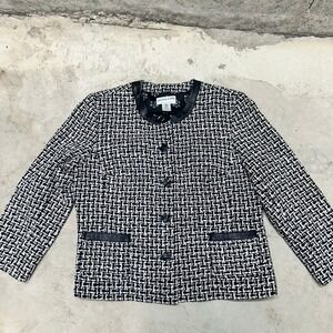 Pendleton Blazer Womens Size 12 Black White Tweed Silk Blend Career Jacket‎